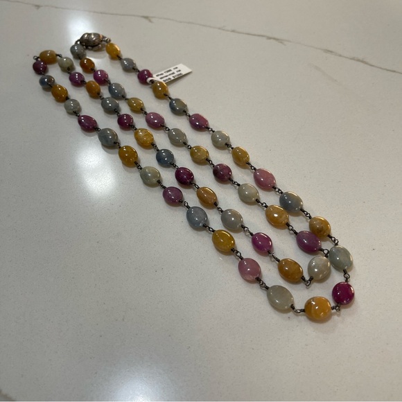 One of a kind oval Natural Sapphire oval bead necklace 36” in length. - Picture 8 of 11